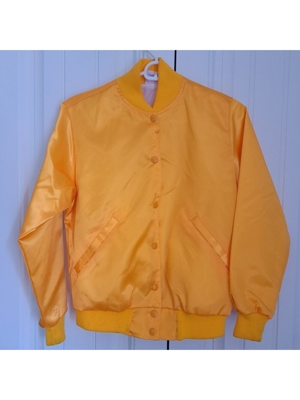 VTG BIRDIE RICHARD A LESLIE satiny jacket bright yellow snap front ladies XS